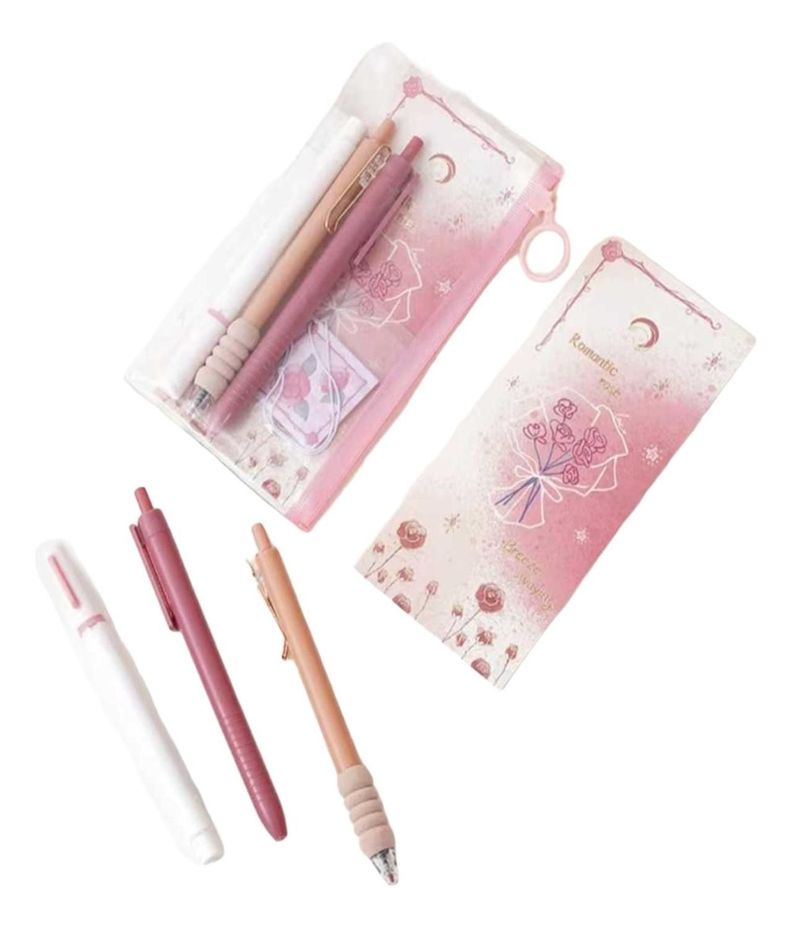 Set 3 Lapices Con Estuche Rosado Mas Accesorio Regalo-0