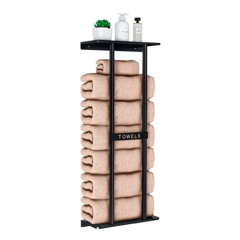 Repisa Con Porta Toallas Estante Toallero Bano Estanteria Negro