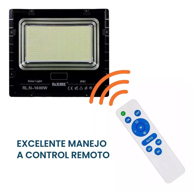 Foco Solar Led 1600 Watts Control Remoto Panel Solar Ip67-4