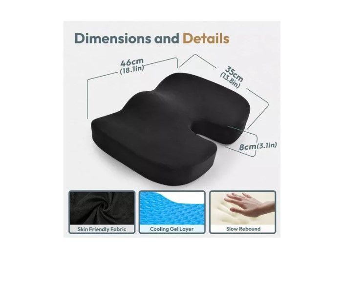 Cojín Asiento Memory Foam Y Gel Ortopédico Coxis Ergonomico-3