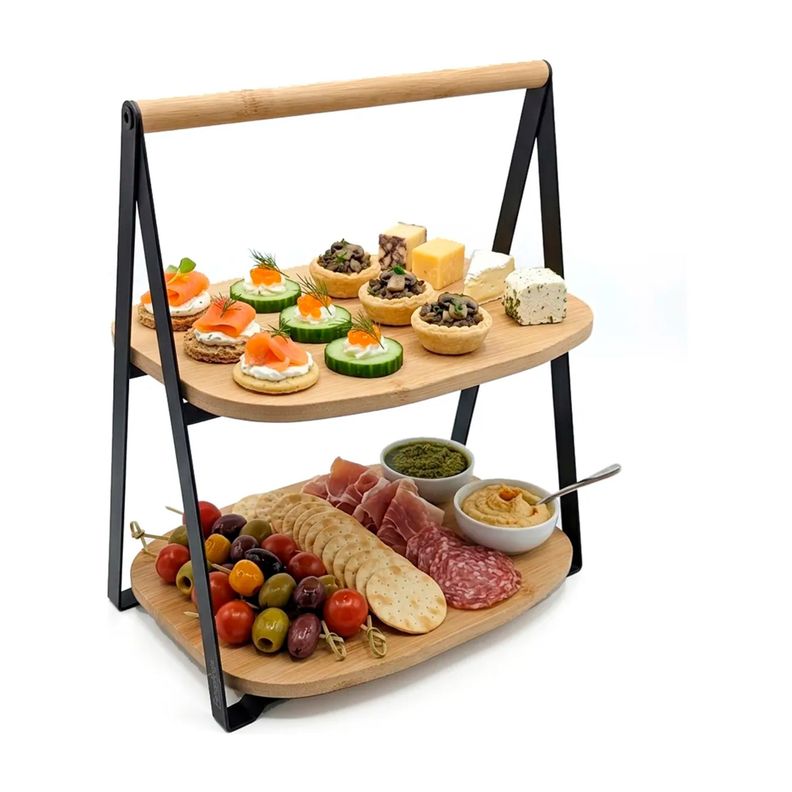 Bandeja Organizador 2 Niveles Bambu Para Servir Bocaditos