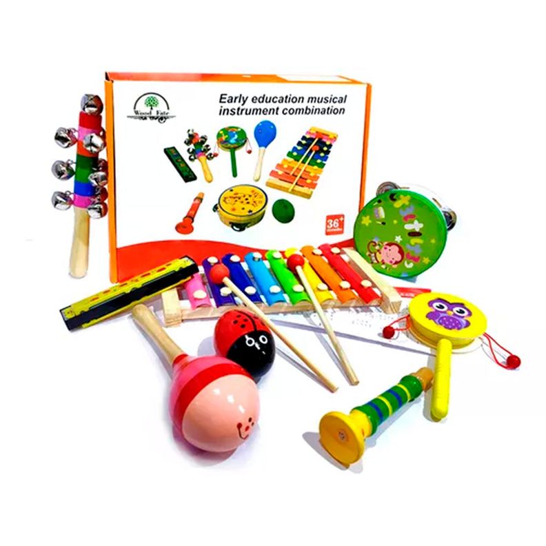 Set 8 Instrumento Musicales Montessori Madera Para Niños-0