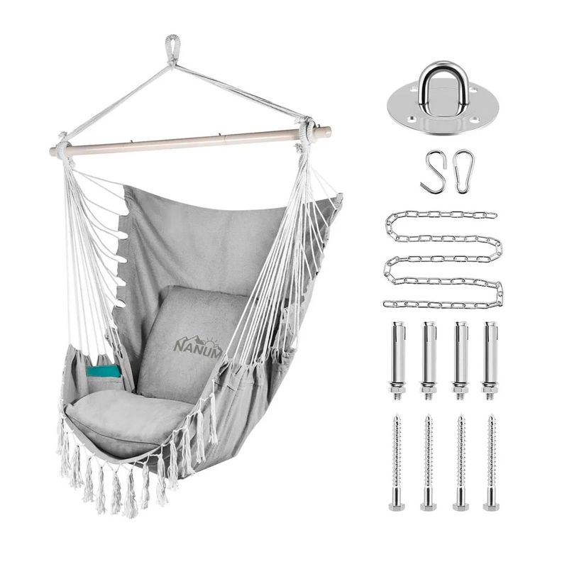 Silla Hamaca Colgante Columpio Con Cojin kit De Instalacion Gris