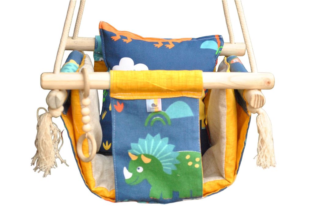 Columpio Ergonómico de Algodón hasta 35 kilos, modelo Dinos Yellow-2