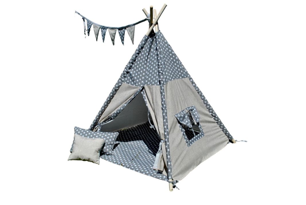 Carpa Tipi Infantil Algodón modelo Star Gris-0