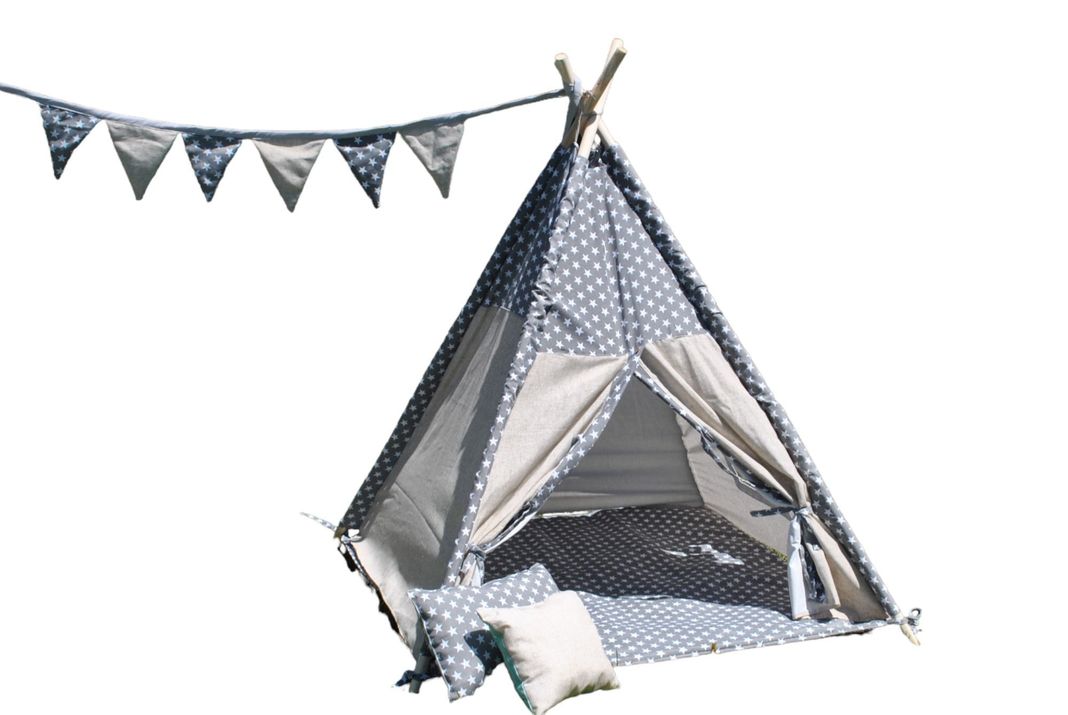 Carpa Tipi Infantil Algodón modelo Star Gris-1