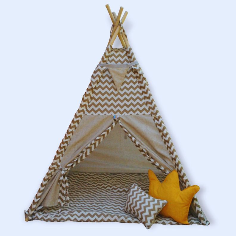 Carpa Tipi Infantil Algodón modelo ZigZag Beige-0