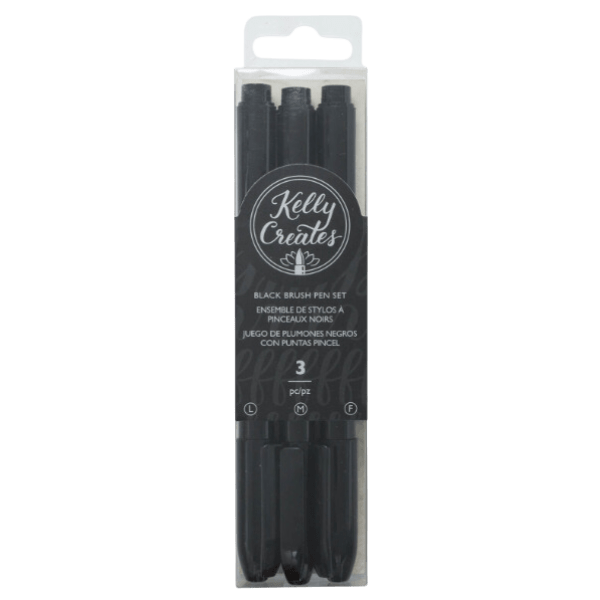 Kelly Creates Plumones Brush Negros C/Punta Pincel 3 Piezas Lettering-0