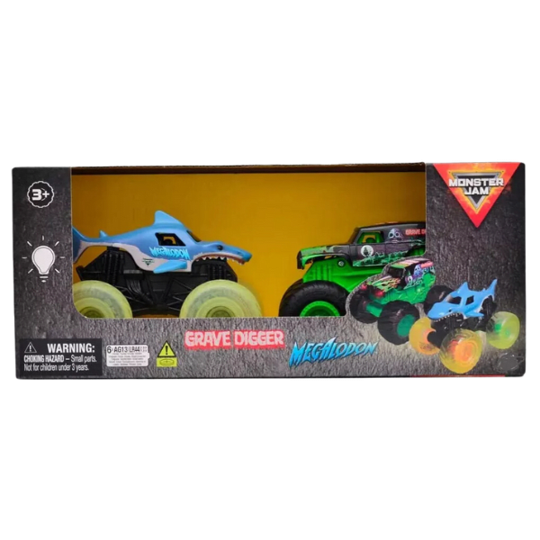 Monster Jam Vehículo Con Luz 1:43 Pack 2ú. Grave Digger/Megalodon-0