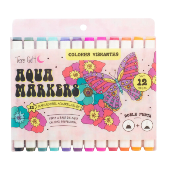 12 Marcadores Acuarelables Aqua Markers Doble Punta-0