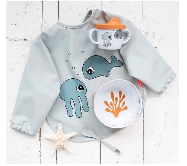 Babero Grande C/Mangas Sea Friends 6-18 Meses Gris-1