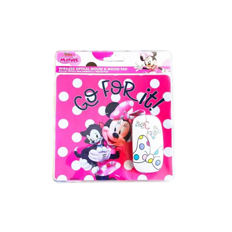 Kit Mouse Inalámbrico + Mouse Pad Diseño Minnie Rosa - PuntoStore-1