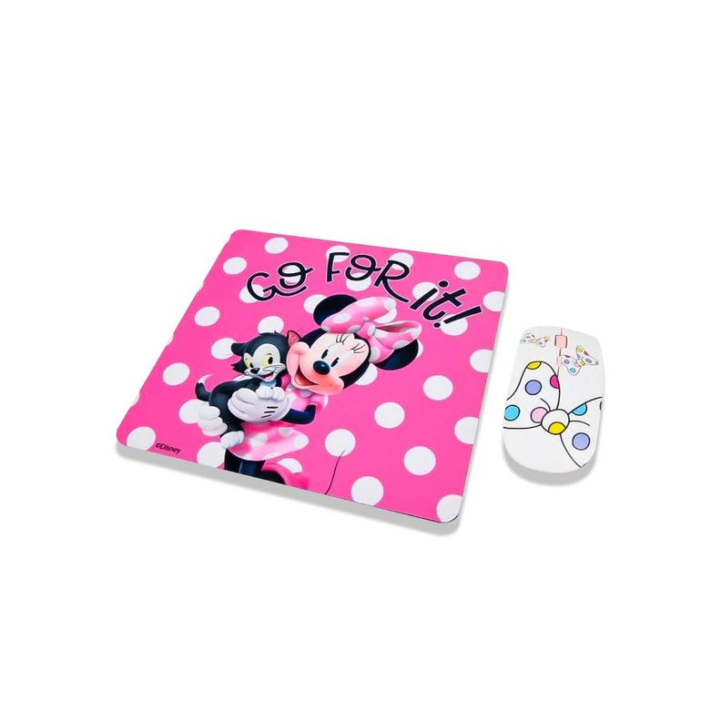Kit Mouse Inalámbrico + Mouse Pad Diseño Minnie Rosa - PuntoStore-0