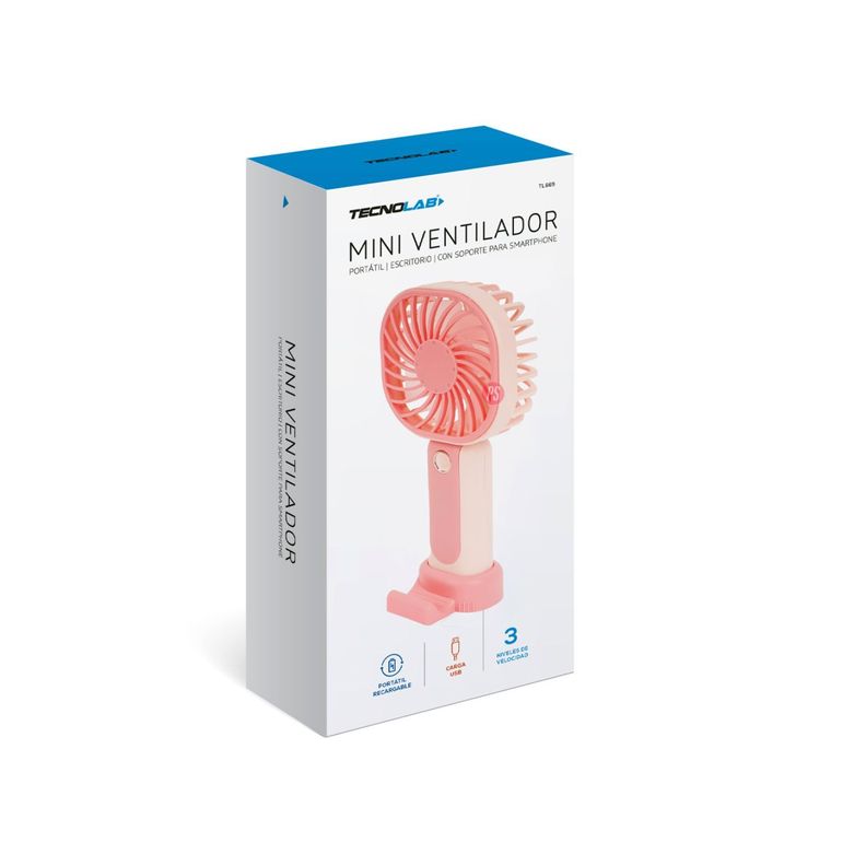 Mini Ventilador De Mano Recargable Con USB Rosa - PS-3