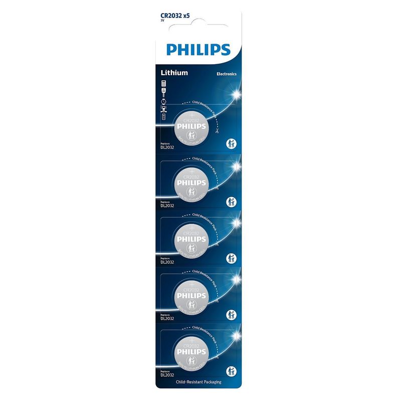 5 Pilas CR2032 Litio 3V Philips - PS-0