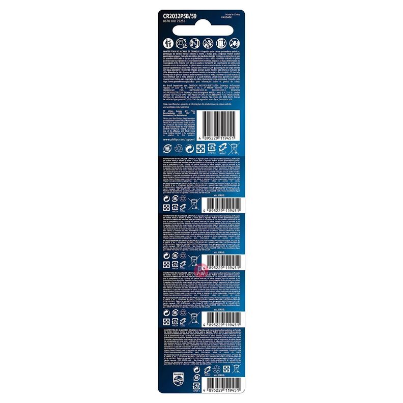 5 Pilas CR2032 Litio 3V Philips - PS-2