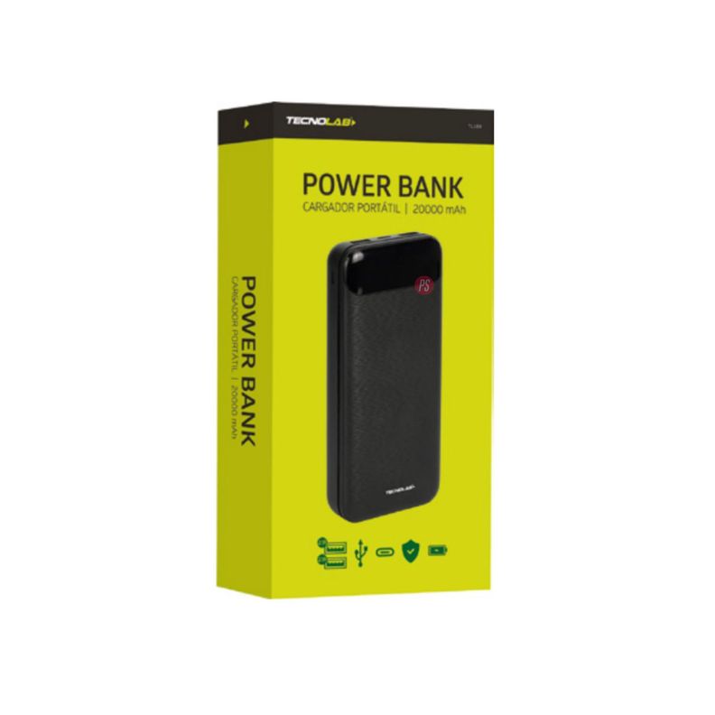 Powerbank 20000mAh Carga Rápida y Portátil Negro - PS-1