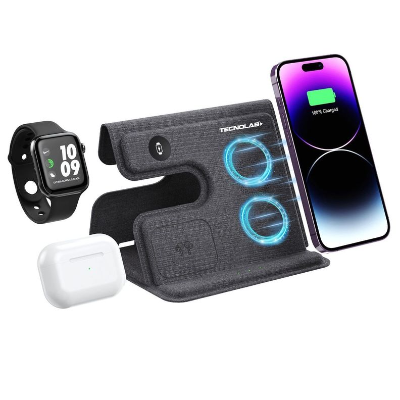 Cargador Inalámbrico QI Plegable 3 en 1 Carga Rápida - PS-0