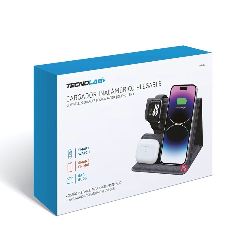 Cargador Inalámbrico QI Plegable 3 en 1 Carga Rápida - PS-1