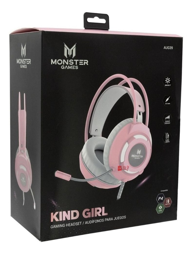 Audífonos Gamer Rosado Iluminación Kind Girl Monster - Ps-1