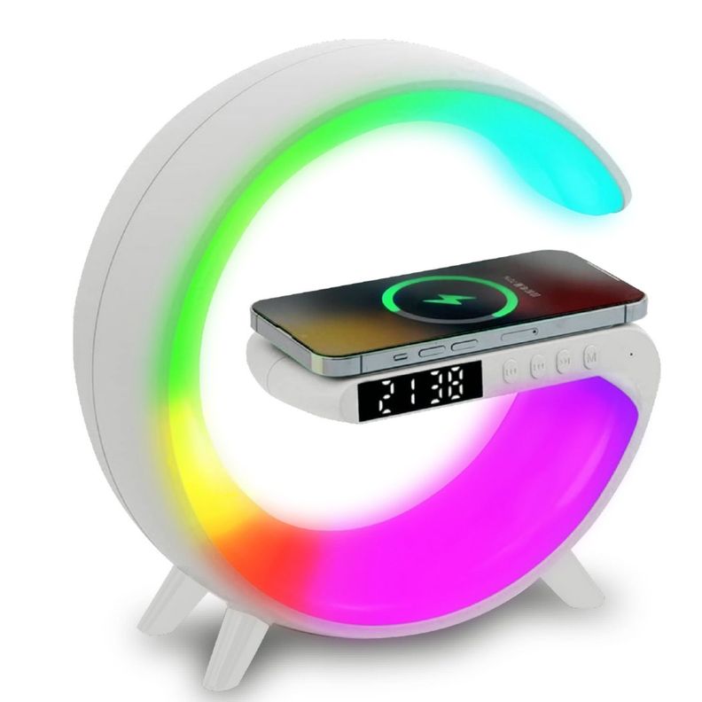Parlante My Lil G Cargador Inalámbrico + Luz RGB + Reloj  Blanco - PS-0