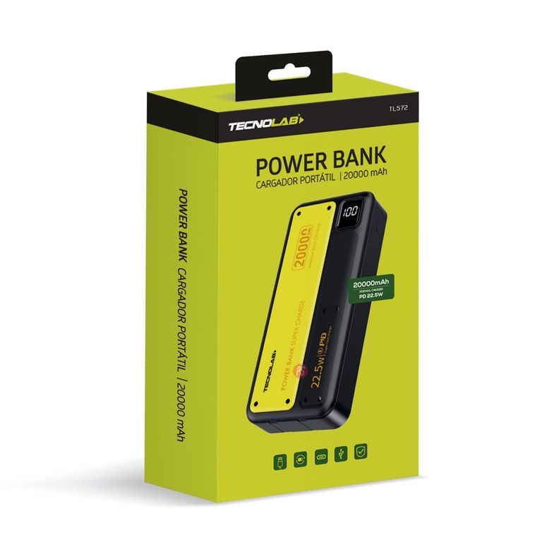 Power Bank 20000mAh 22.5W Pantalla LED Negro/Amarillo - PS-2