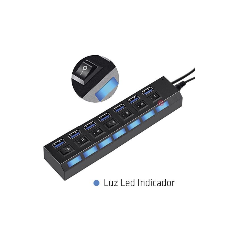 Hub 3.0 Usb 7 Puertos Con Interruptores Independientes - PS-1