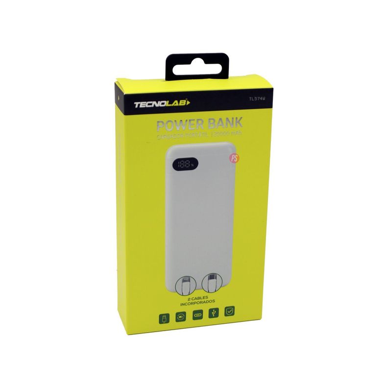 Power Bank 20000mAh 22.5W LED Display + Cables Blanco - PS-3