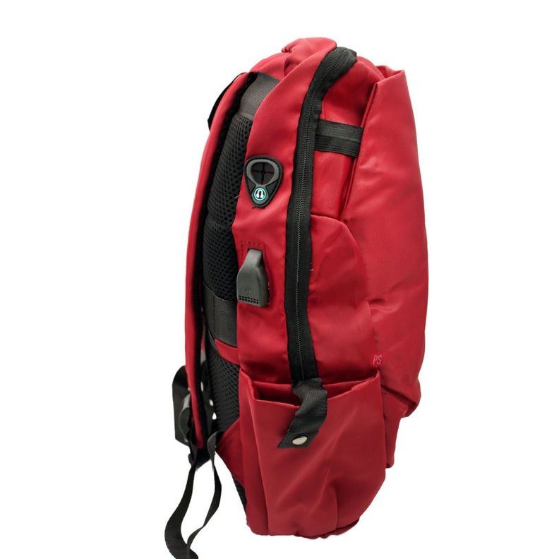 Mochila Bolso Notebook Roja Puerto De Carga Unisex - PS-1