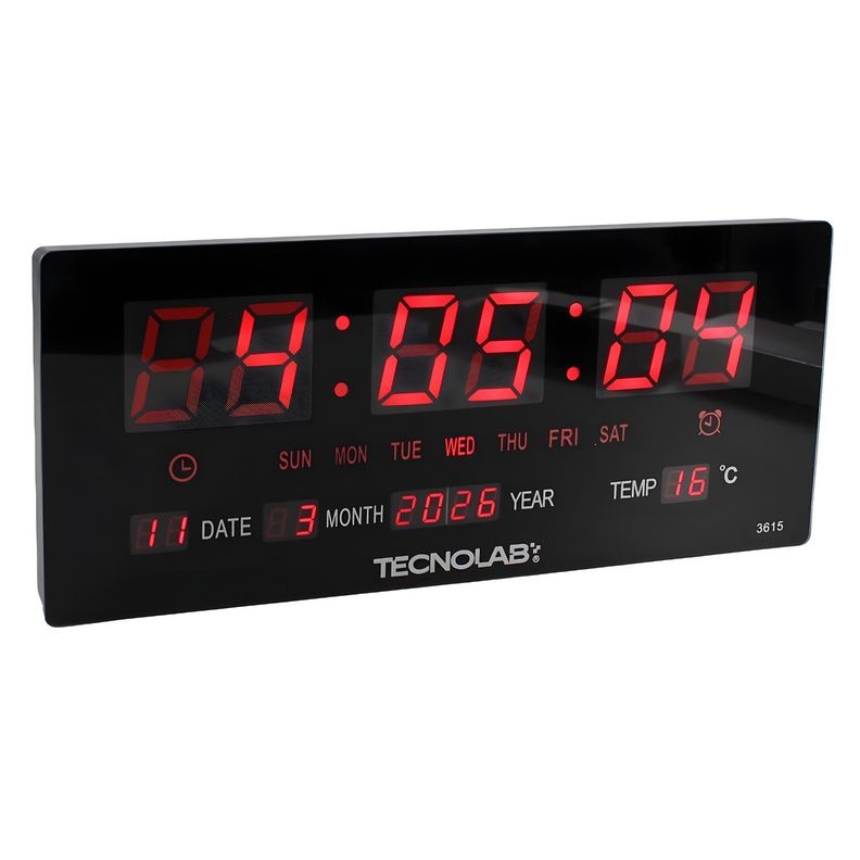 Reloj Mural Digital con Calendario y Temperatura 12-24H - PS Negro