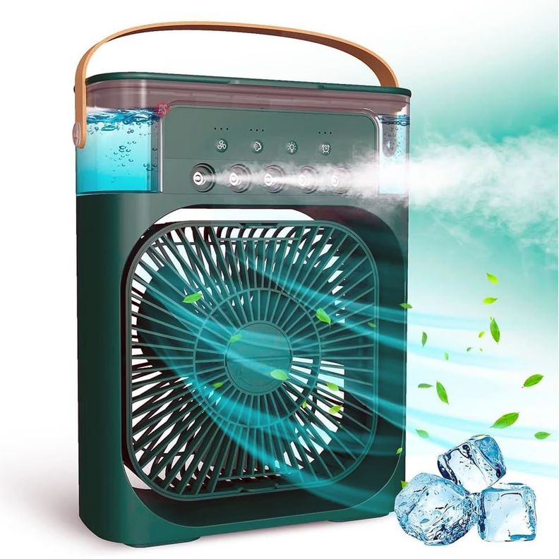 Ventilador Usb Portátil Led Con Rociador Verde - PS-1