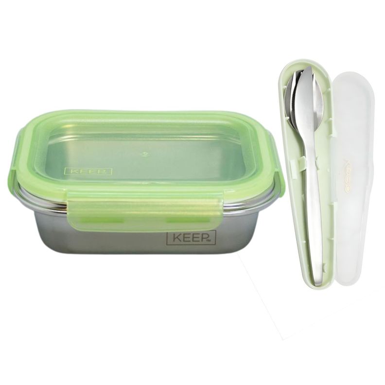 Hermetico Keep 650ml Acero + Cubiertos On The Go - PS Verde