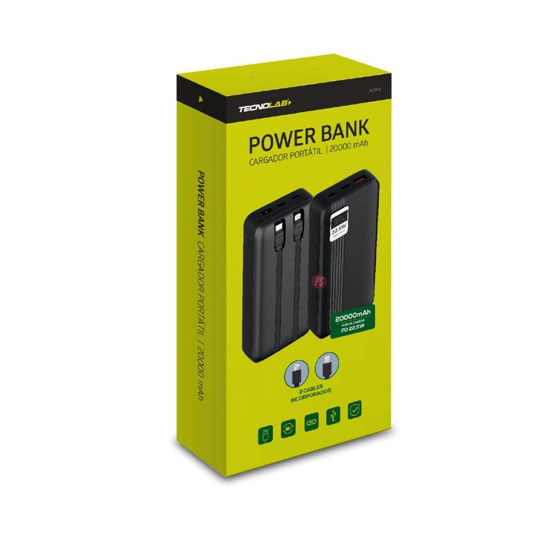 Power Bank 20000mAh 22.5W + 2 Cables Incluidos Blanco - PS-2