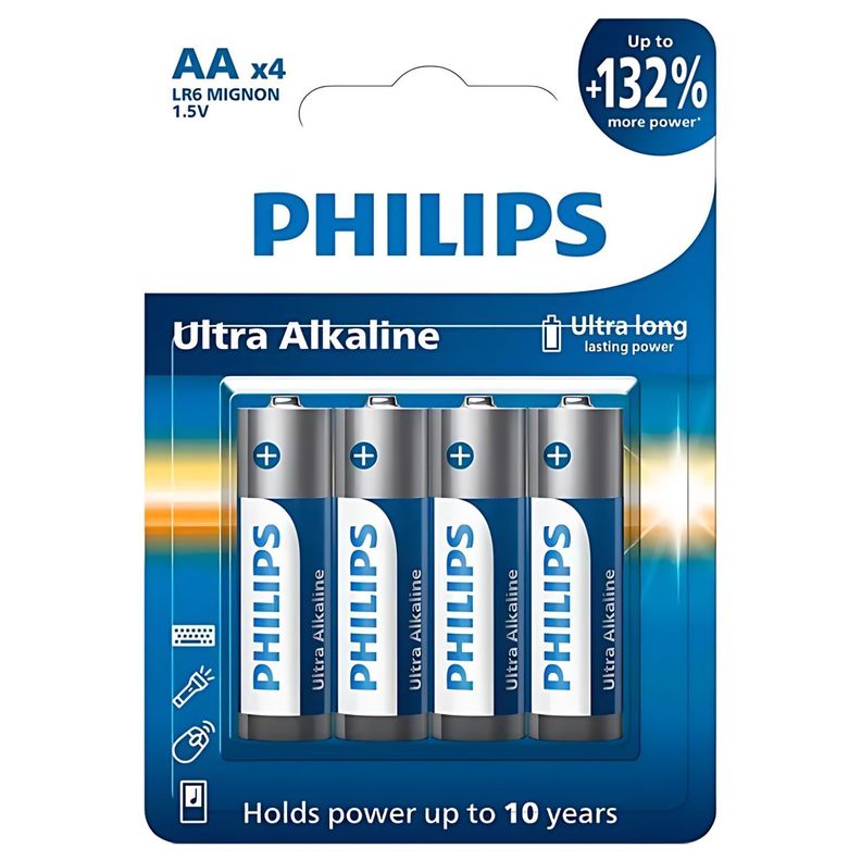 4 Pilas Alcalinas AA Blíster Philips LR6E4B - PS-0