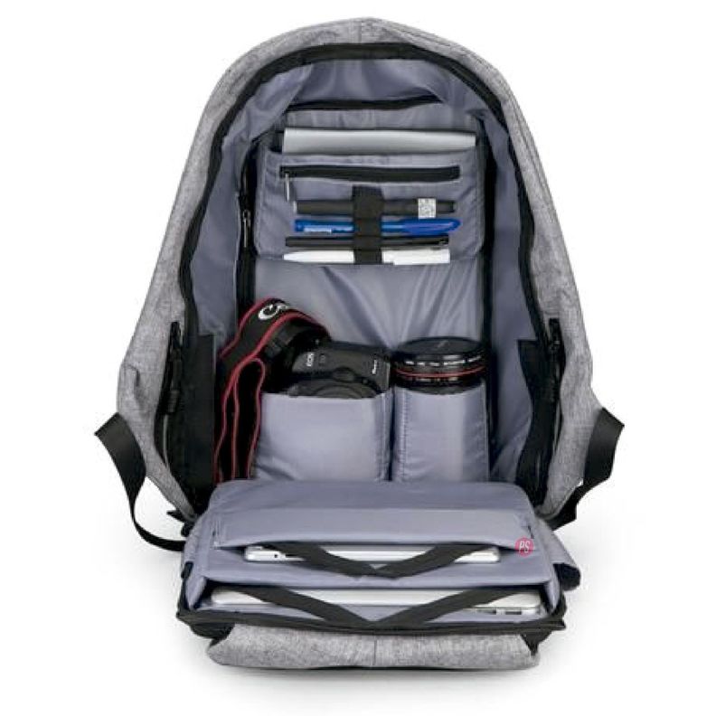 Mochila Antirrobo Impermeable Usb Color Gris - Ps-1