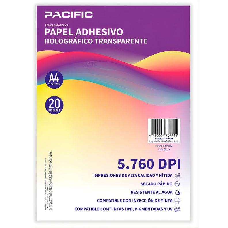 Papel Adhesivo Holografico 20 Hojas Transparente A4 PS
