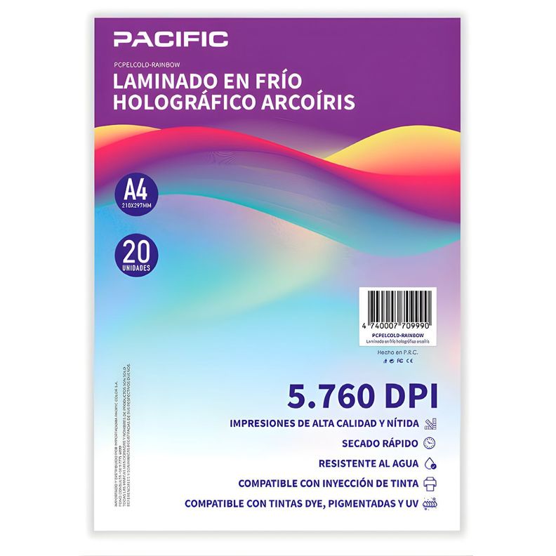 Laminado Frio Holografico 20 Hojas Arcoiris A4 PS