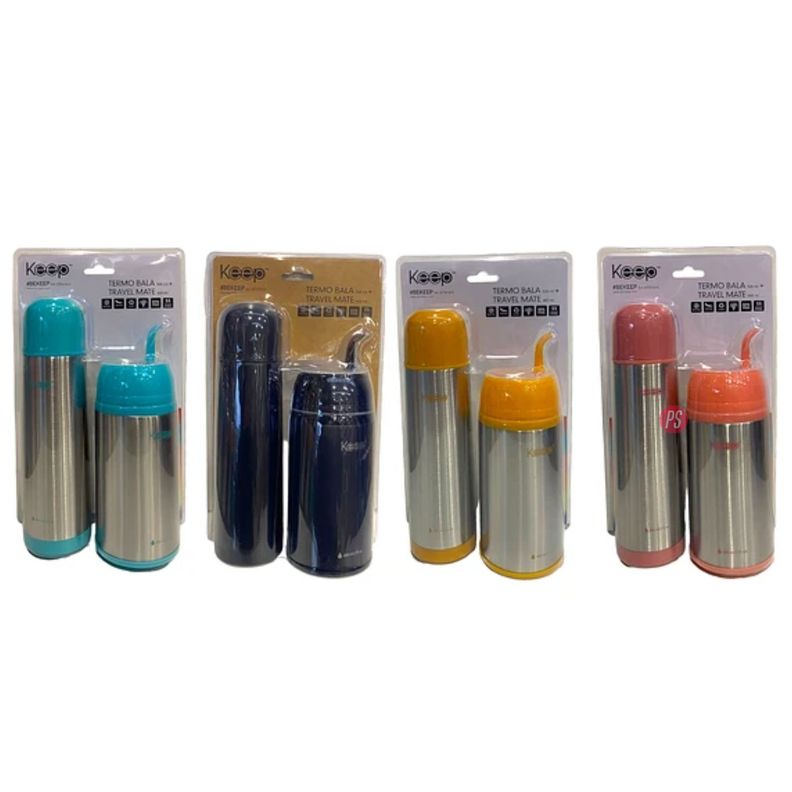Set Termo Bala + Travel Mate Doble Pared Colores Keep - PS-1