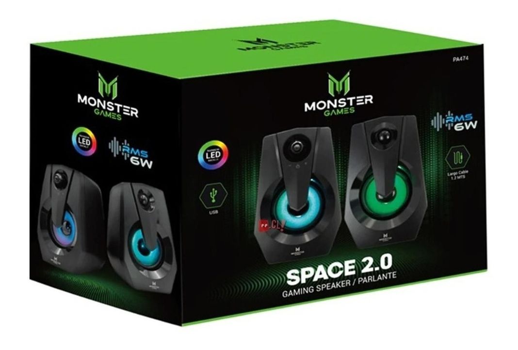 Parlante Pc Monster Games Space 2.0 Iluminación Rgb 6w - Ps-1