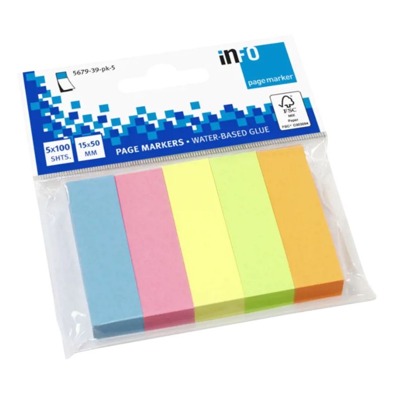 Pack 5 Marcadores De Paginas 15x50mm Papel Adhesivo Color - PS-0