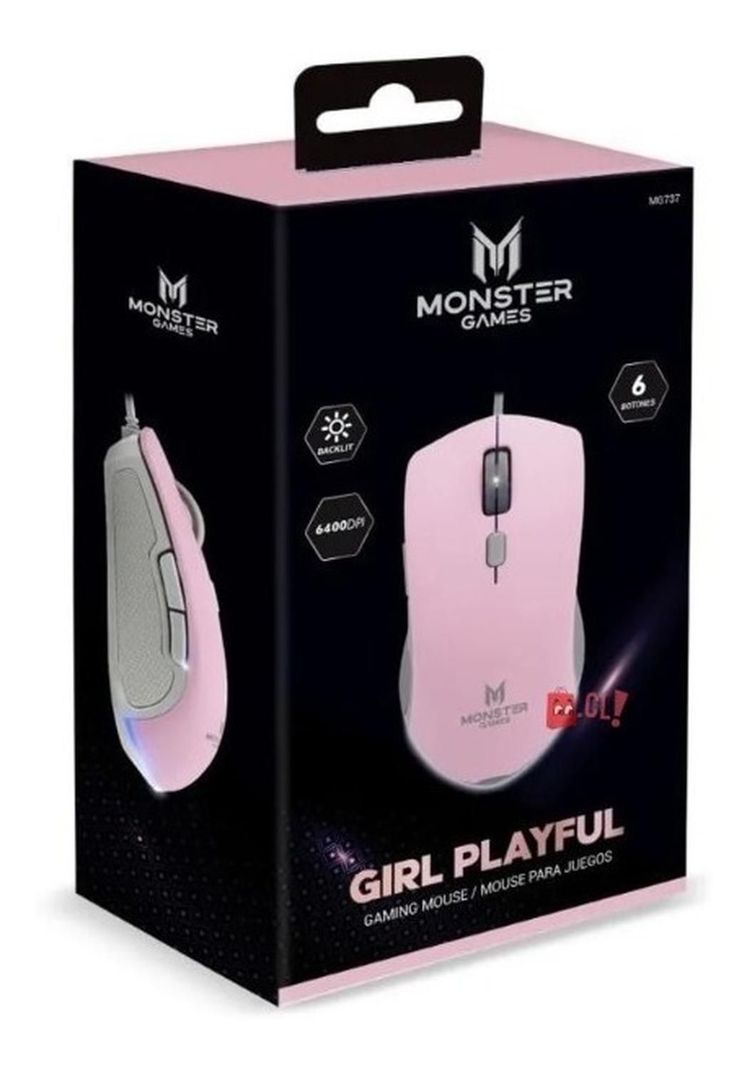 Mouse Gamer Monster Girl Playful Rosado 6400dpi Rgb - Ps-3