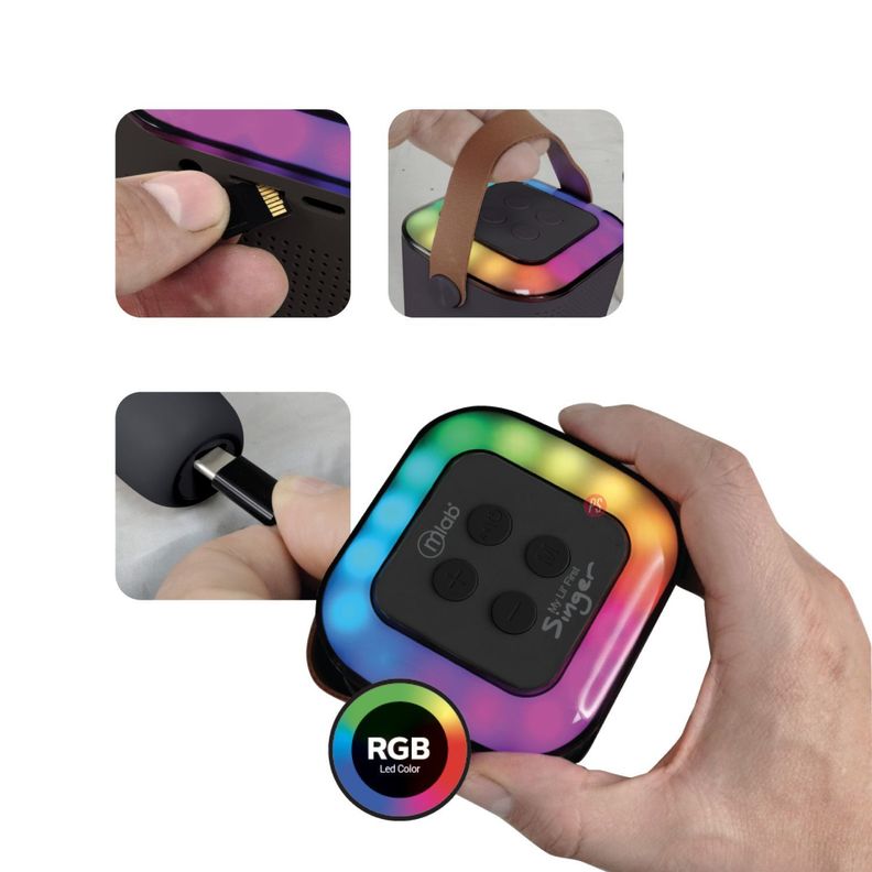 Parlante Karaoke Rgb Con Micrófono Inalámbrico Negro - PS-2