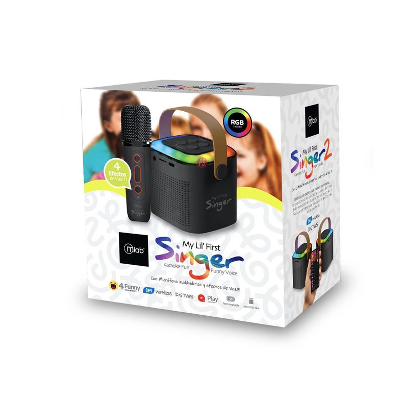 Parlante Karaoke Rgb Con Micrófono Inalámbrico Negro - PS-3