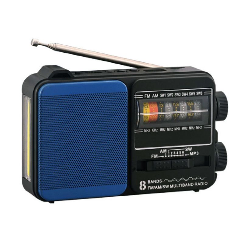 Radio Portátil 8 Bandas AM/FM/SW con USB, SD y Linterna LED - PS-0