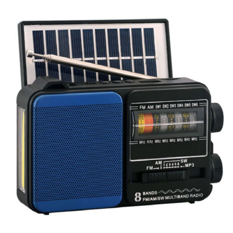 Radio Portátil 8 Bandas AM/FM/SW Panel Solar, USB Y Luz - PS-0