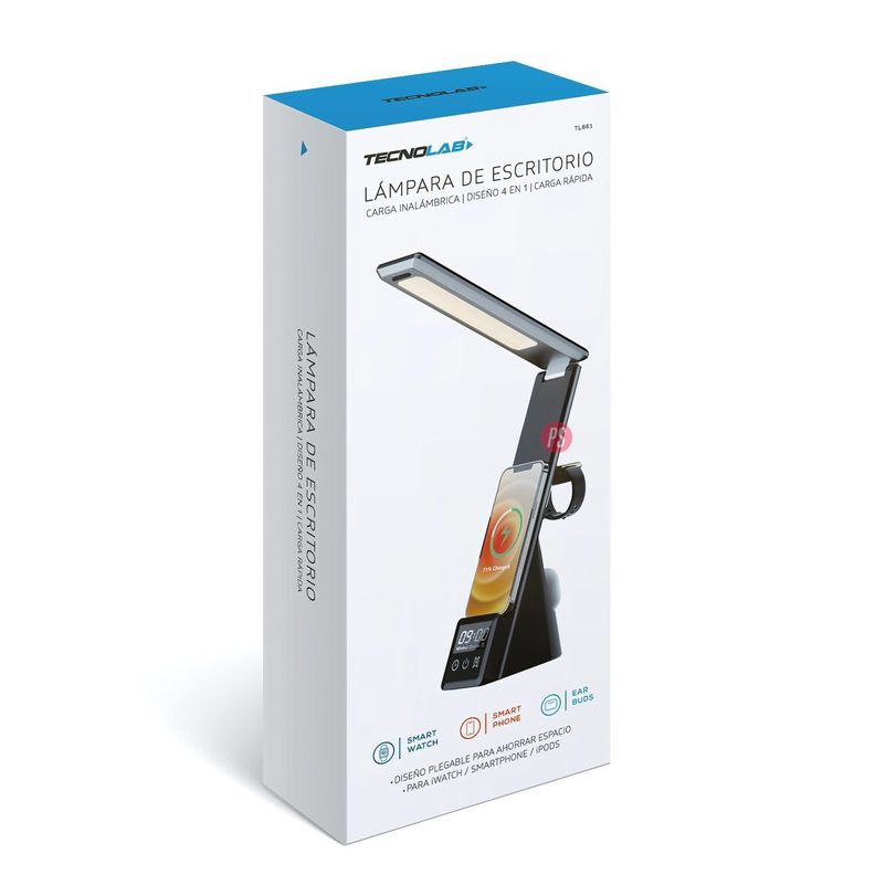Lámpara Escritorio 4 en 1 con Cargador Inalámbrico Qi - PS-1