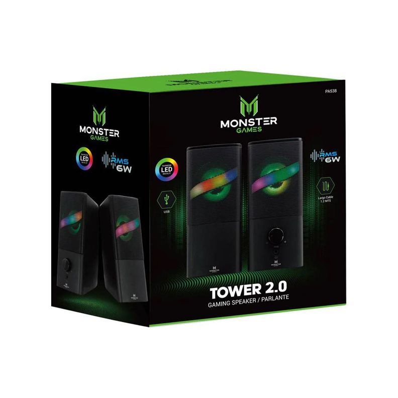Parlantes Gamer Pc Rgb Monster Tower 2.0 6w - PuntoStore-1