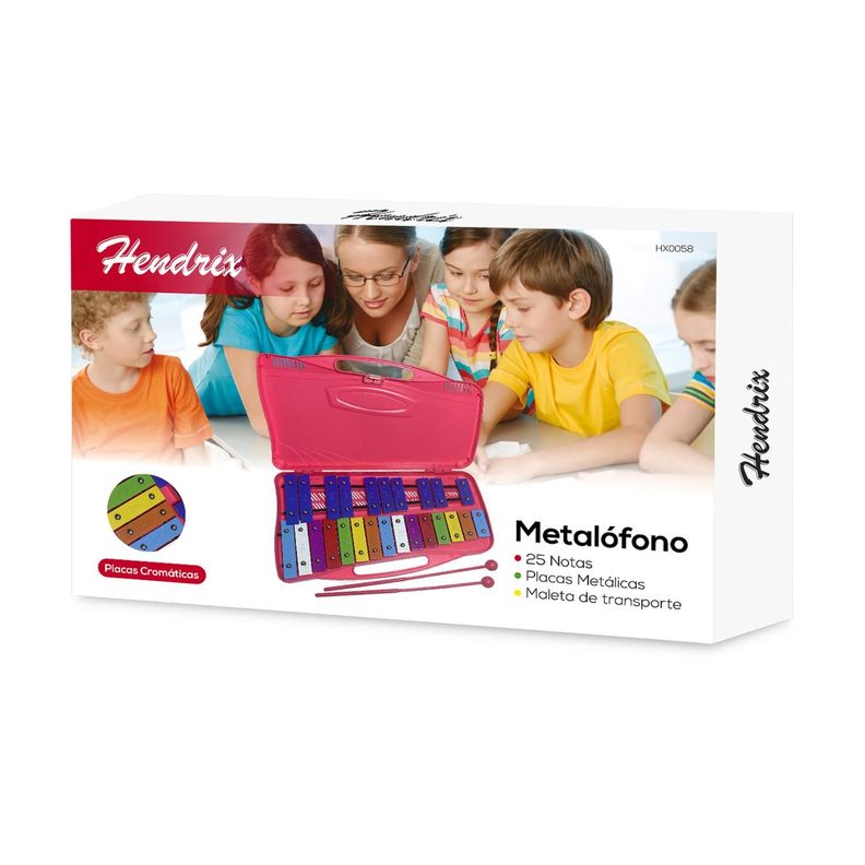 Metalófono Xilófono 25 Notas 2 Baquetas Rosado - Ps-2