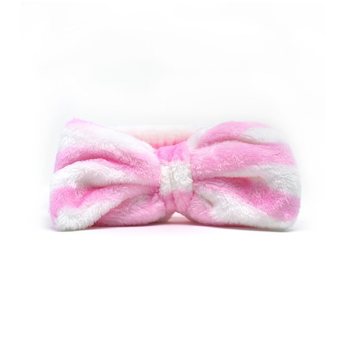 Cintillo Make Up Bow Rayas Blanco Y Rosa Skinlab-0