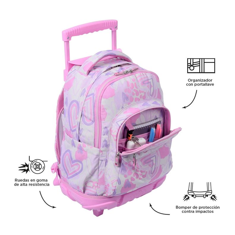 Mochila Escolar con Ruedas Bomper Renglon Amalia-5
